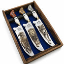 Conjunto Áureo, 3 Facas Folheadas a Ouro 24k, Aço Inox cirúrgico