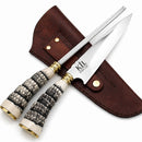 Kit Para Churrasco Faca e Chaira, Aço Inox Cirúrgico , Cabo Rabo de Tatu Sintético